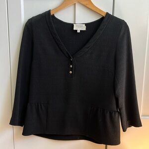 Sezane black blouse with gold button detail on sleeve - size 34